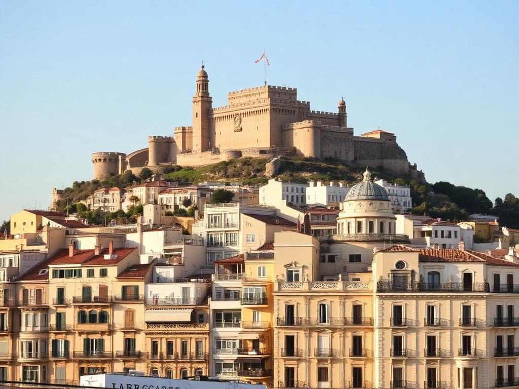 Castillo de Santa Bárbara sobre los edificios del centro de Alicante