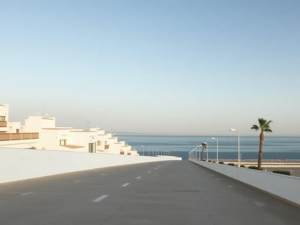 Paseo marítimo de Torrevieja con edificios blancos y el mar al fondo